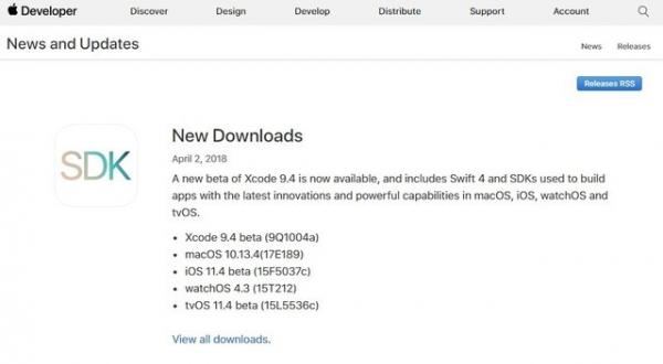 苹果发布 iOS 11.4 beta开发者预览版 