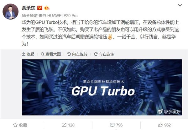 余承东：华为GPU Turbo技术相当于汽车增加了涡轮增压
