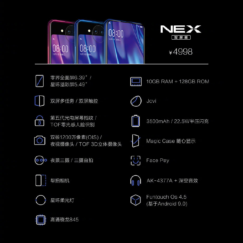 vivo NEX双屏版发布：后置三摄/10GB内存 4998元