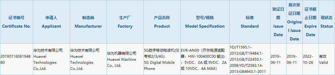 华为首款5G手机通过认证！40W快充