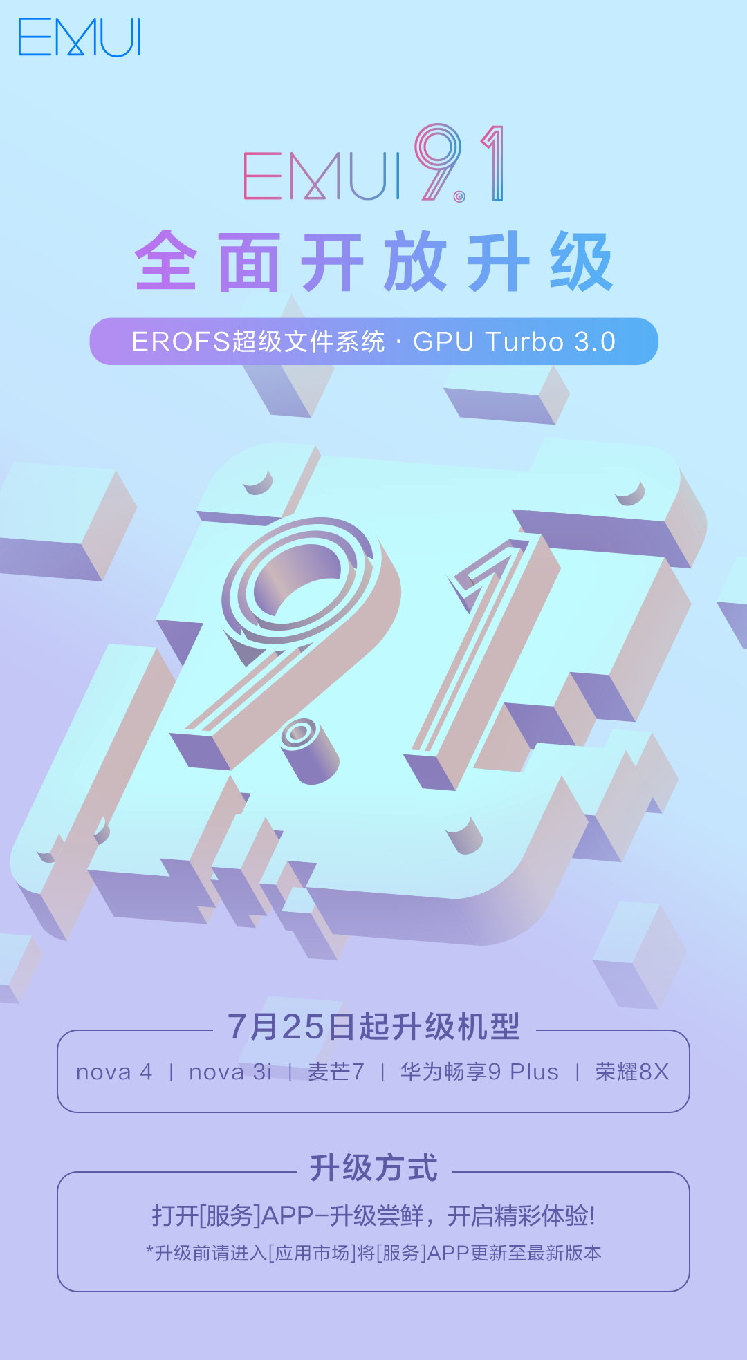 华为5款老机型获EMUI 9.1升级：畅享、麦芒系列