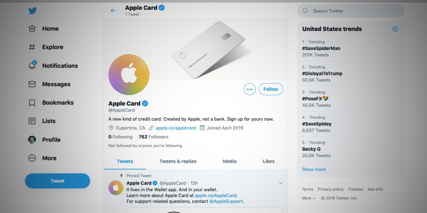 AppleCard上线 苹果单独为其开设推特账户