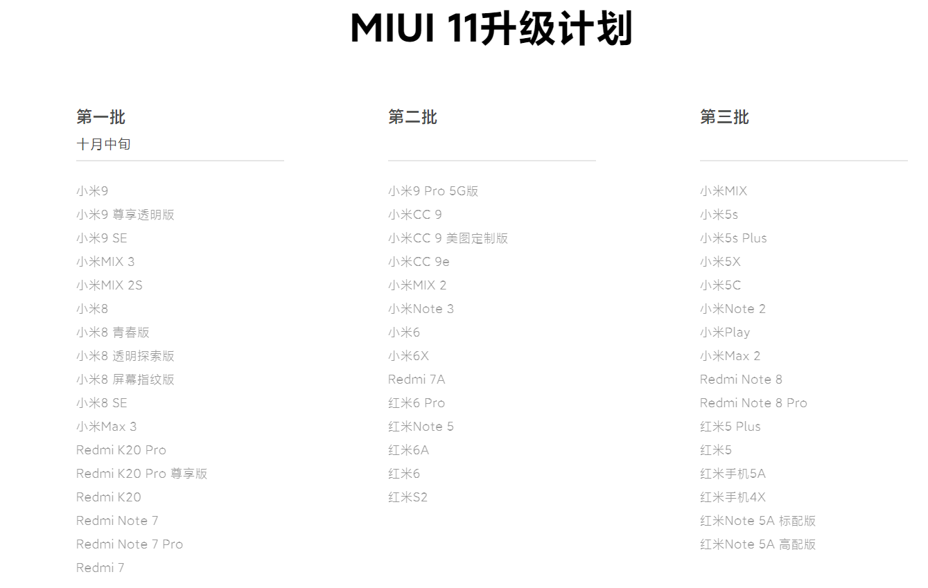 小米多款机型迎MIUI 11稳定版：老机型复苏