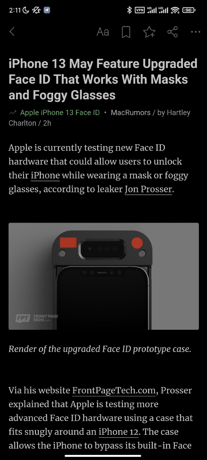 苹果终于下手了：iPhone 13支持戴口罩解锁