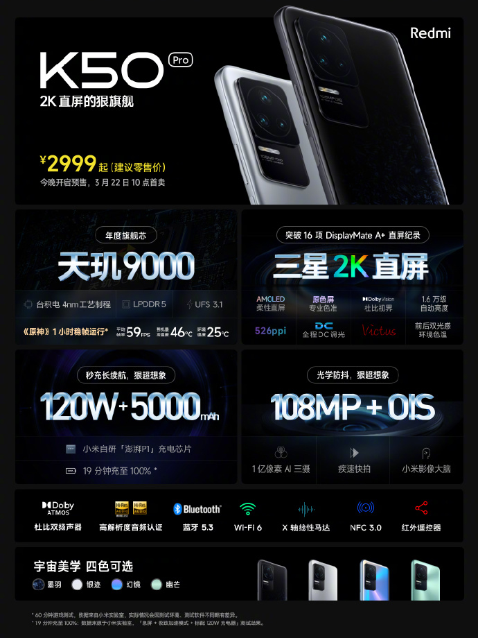 全体起立！Redmi K50系列发布 天玑8100起售仅2399