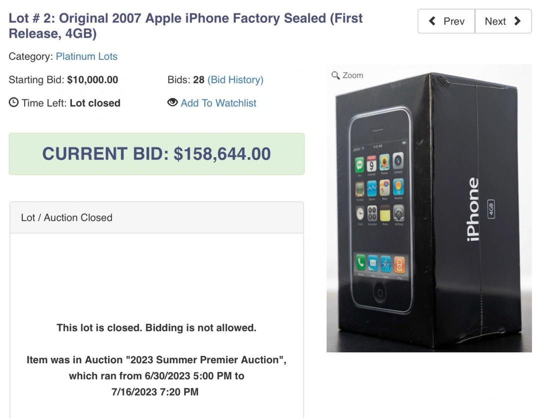 初代iPhone又被拍卖出神价 约112万