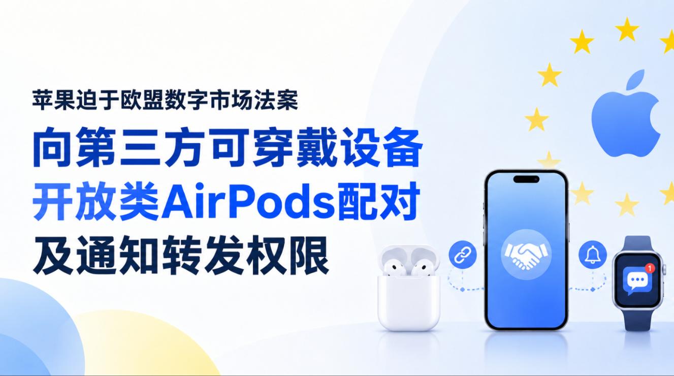iOS 26.5正式向欧盟第三方穿戴设备开放类AirPods配对及通知转发权限